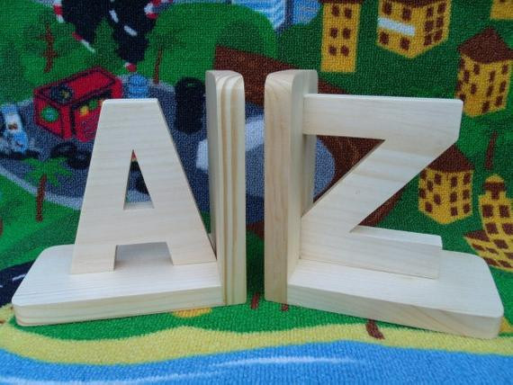 Bookends For Kids Room
 Handmade eco friendly wooden bookends A & Z kids room