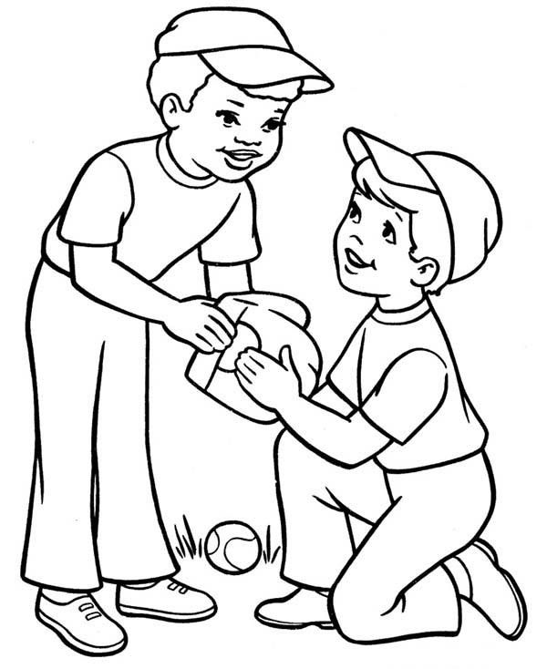 Boys Coloring Books
 Two Boys Playing Baseball Coloring Page Download & Print