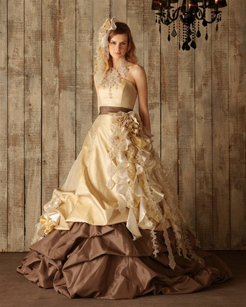 Brown Wedding Dresses
 Chocolate Brown and Yellow Gold Wedding Dress