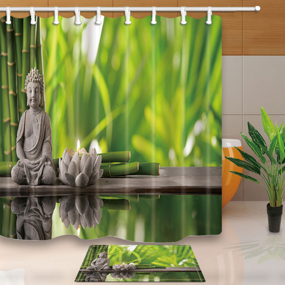 Buddha Bathroom Decor
 Bathroom Shower Curtains Buddha Statue Bamboo Bath Screens