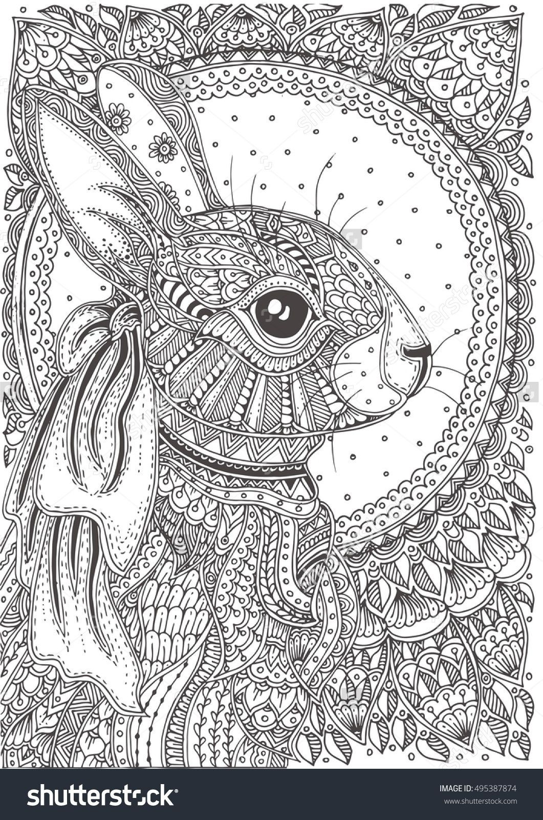 Bunny Coloring Pages For Adults
 Rabbit hand drawn with ethnic floral doodle pattern