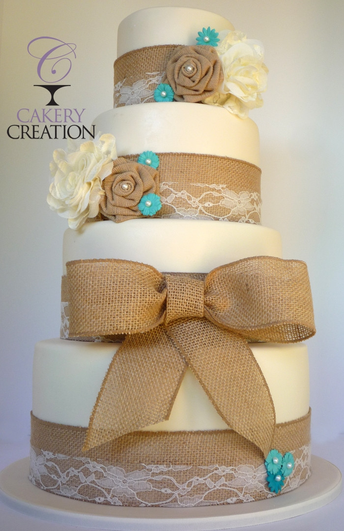 Burlap Wedding Cakes
 Burlap And Lace Wedding Cake CakeCentral