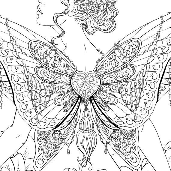 Butterfly Adult Coloring Pages
 Adult Coloring Page Fantasy Butterfly Line Art by