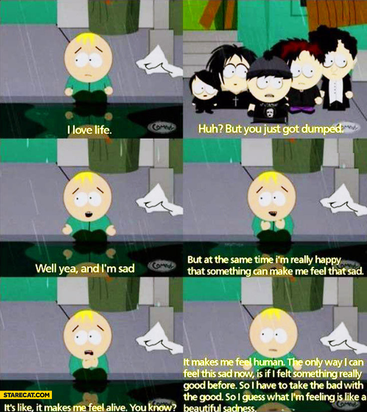 Butters Beautiful Sadness Quote
 I love life you just got dumped Butters South Park