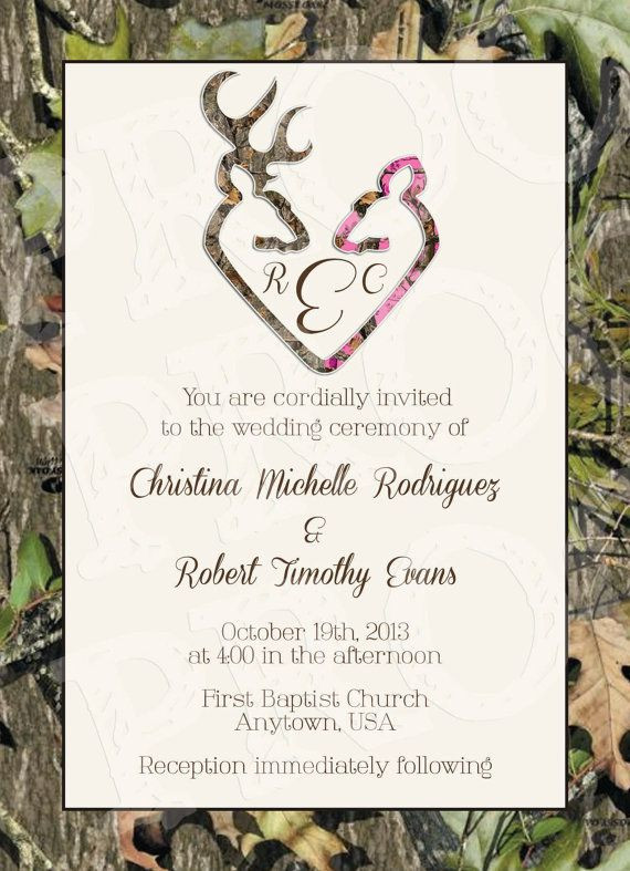 Camo Wedding Invitations Cheap
 Camo Deer Hearts Wedding Invitation and RSVP Card by