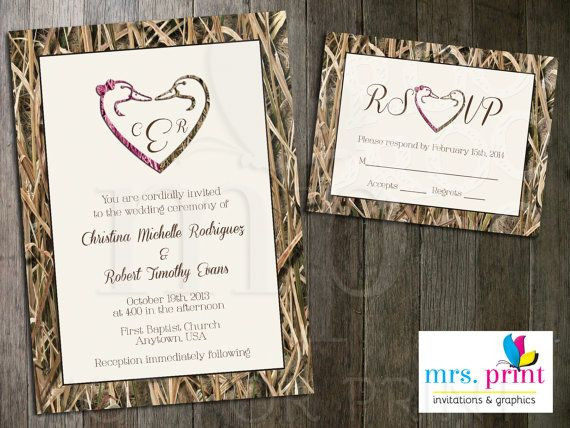 Camo Wedding Invitations Cheap
 Camo Duck Hearts Wedding Invitation and RSVP Card by