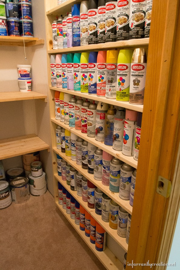 Can Storage Rack DIY
 DIY Spray Paint Shelf holds 117 cans  Infarrantly