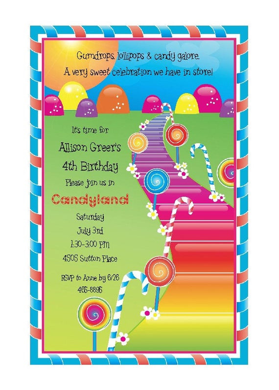Candyland Birthday Party Invitations
 CANDYLAND Theme Party INVITATION CANDY