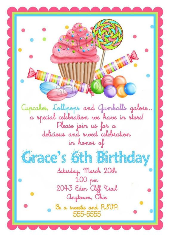Candyland Birthday Party Invitations
 Sweet Shop Birthday party Invitations Candy Cupcake