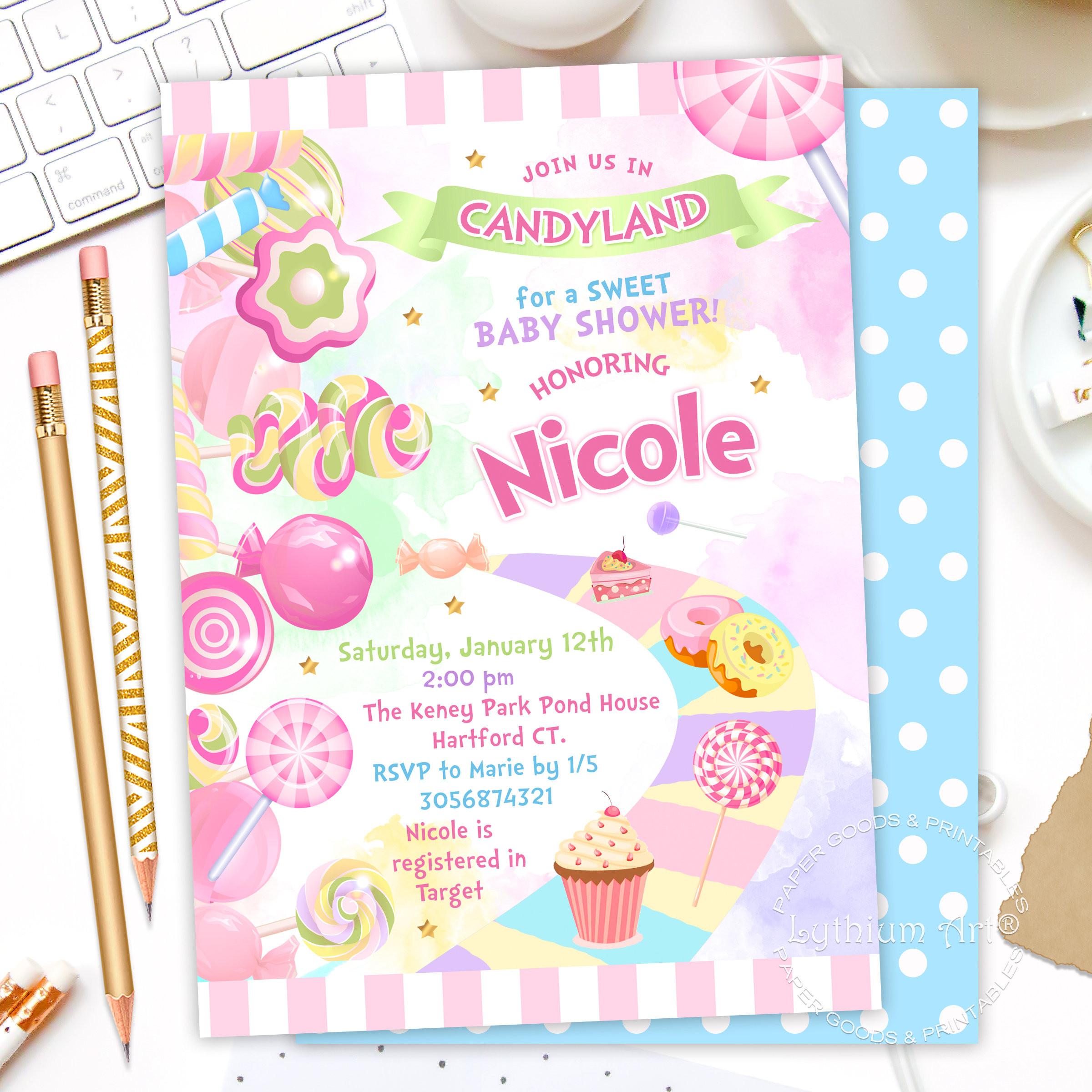 Candyland Birthday Party Invitations
 CANDYLAND Baby Shower Invitation Candy Land Party