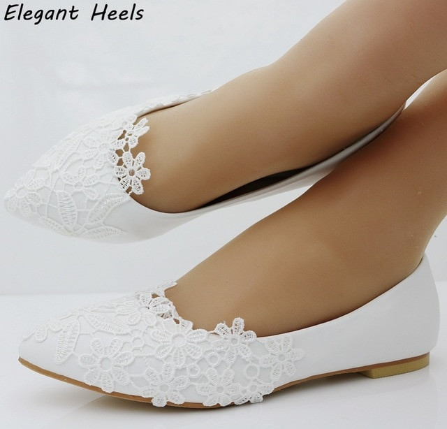 Casual Wedding Shoes
 Fashion ballet flats white lace wedding shoes flat heel