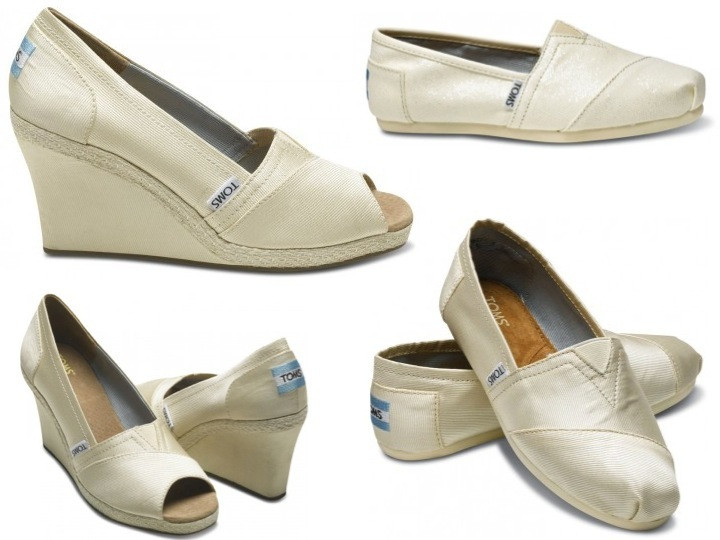 Casual Wedding Shoes
 Casual and chic ivory TOMS wedding shoes wedge peep toes