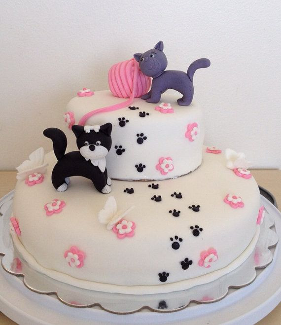 Cat Cakes For Birthdays
 1 edible fondant Cat Kitty birthday pet cake topper