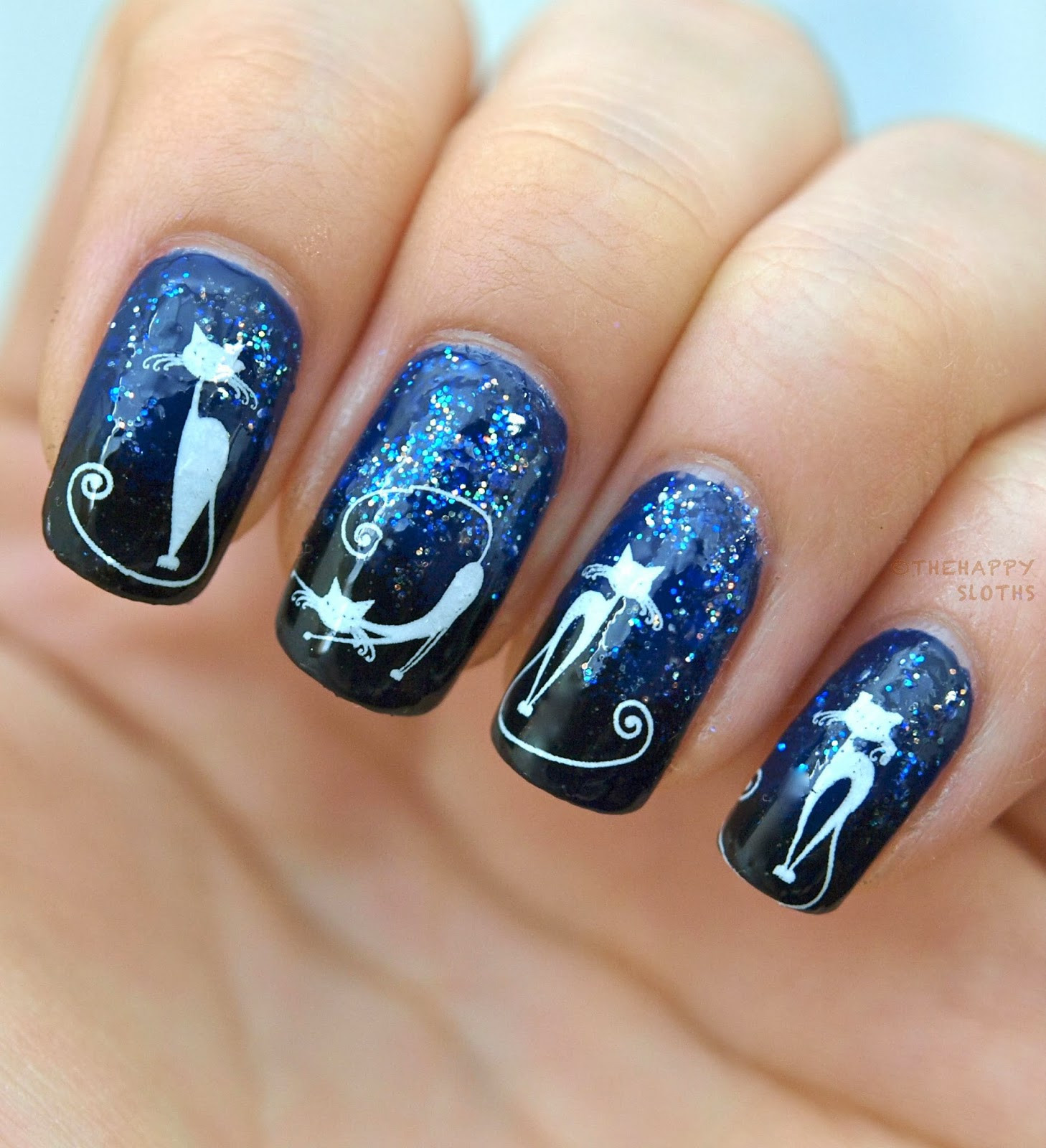 Cat Nail Designs
 The Midnight Cats Halloween Manicure Design