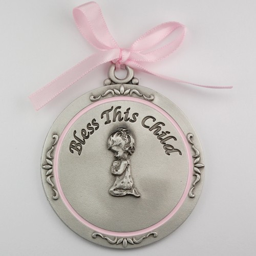 Catholic Child Gift
 Silver Bless This Child Crib Necklace Girl