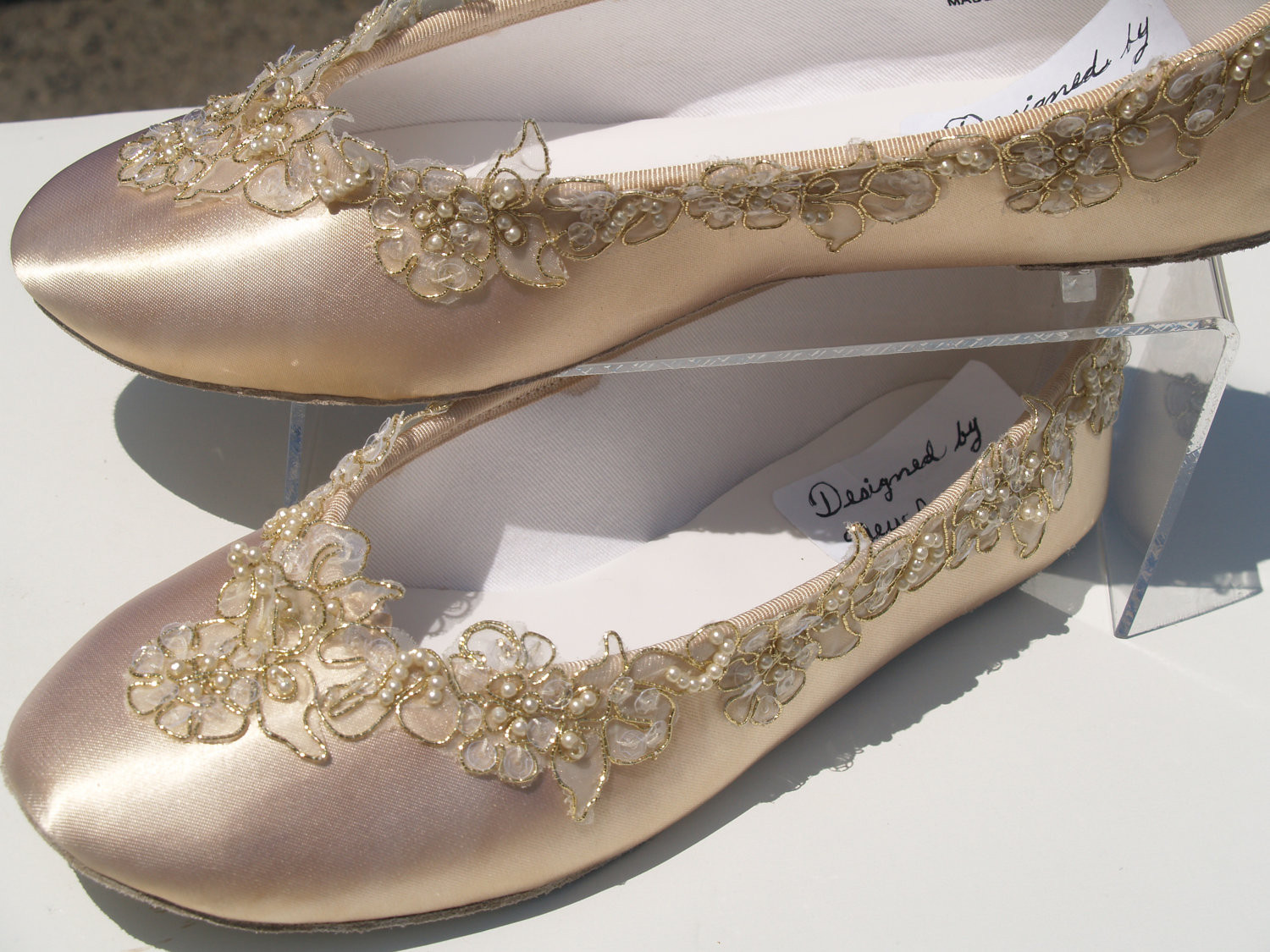 Champagne Colored Wedding Shoes
 Champagne Wedding Flats Shoe elegantly gold trimmed by