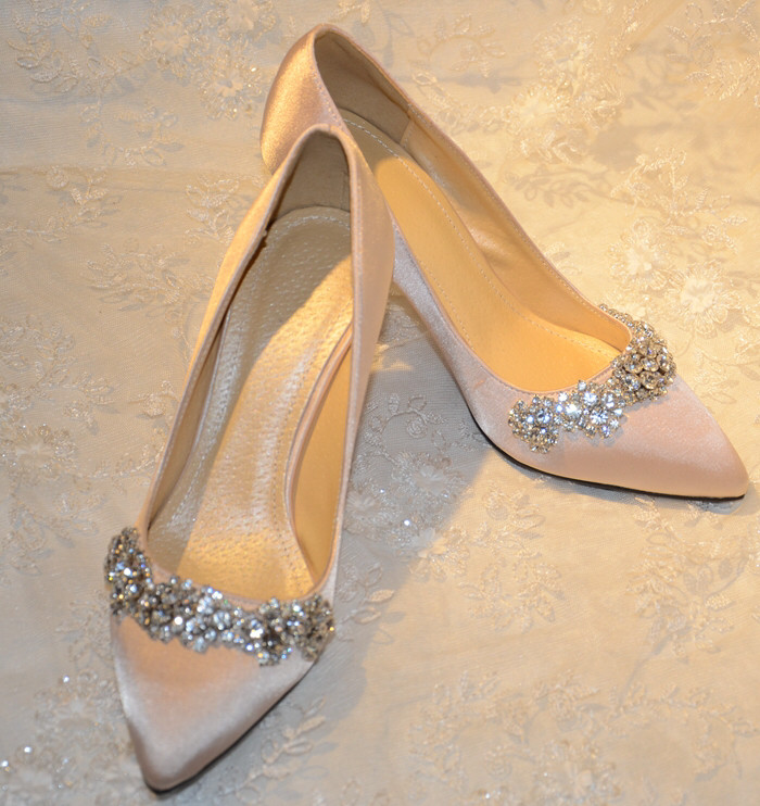 Champagne Colored Wedding Shoes
 Handmade Wedding Shoes Plus Size Satin Pointed Toe Pumps