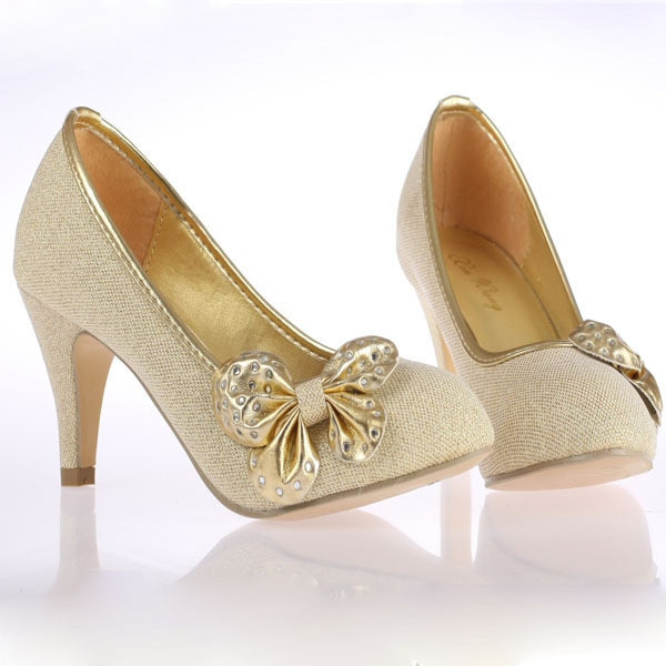 Champagne Colored Wedding Shoes
 Fashion small butterfly high heeled shoes wedding formal