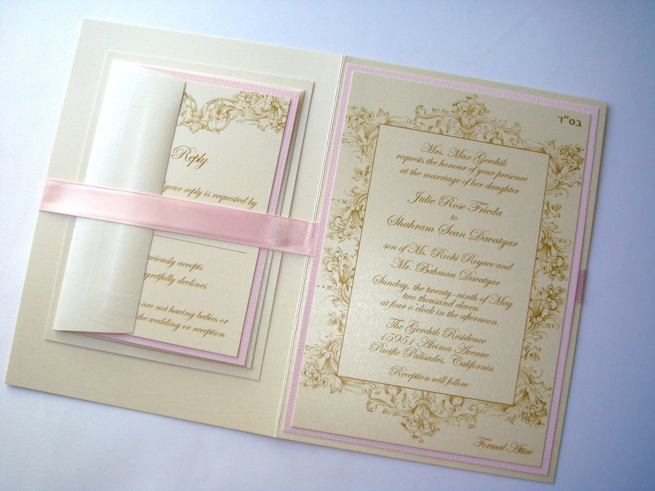 Champagne Wedding Invitations
 Embellished Paperie Vintage Champagne Gold and Blush