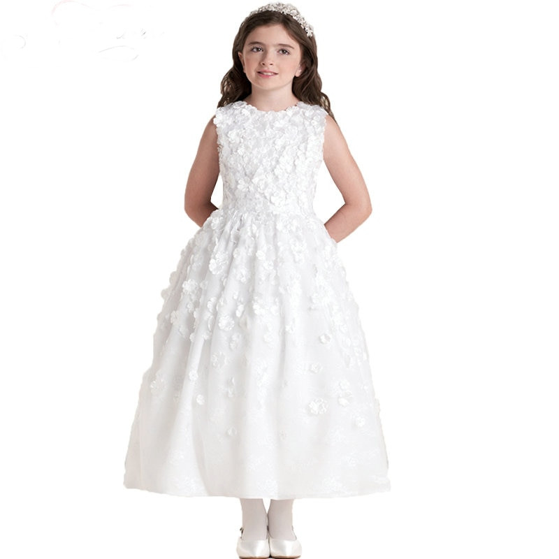 Cheap Party Dresses For Kids
 Fashion Elegant White Ivory Lace appliques Flower Girl