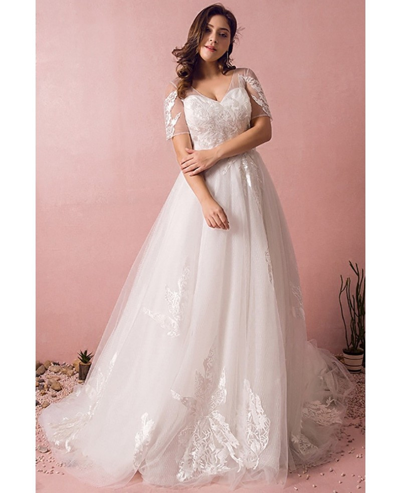 Cheap Wedding Dresses With Sleeves
 Plus Size Boho Beach Wedding Dress Flowy Lace With Sleeves