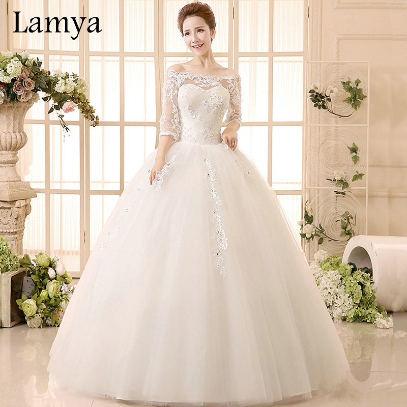 Cheap Wedding Dresses With Sleeves
 Princess Beatiful Lace Wedding Dress With Sleeve 2016