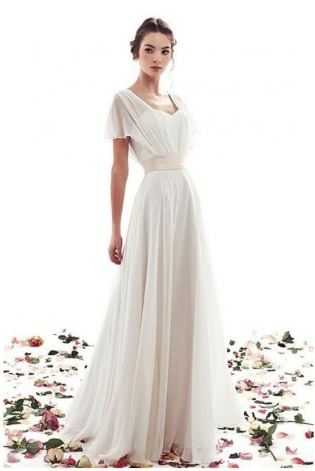 Cheap Wedding Dresses With Sleeves
 Simple Cheap Wedding Dress with Short Sleeves A line Lace