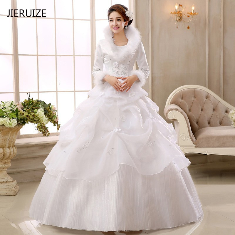Cheap Wedding Dresses With Sleeves
 JIERUIZE White Organza Ball Gown Cheap Muslim Wedding