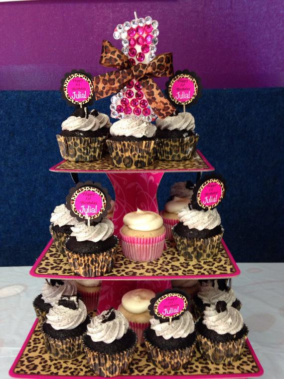 Cheetah Print Birthday Decorations
 3 Tier Leopard Cheetah Pink Swirls Cupcake by LuxePartySupply