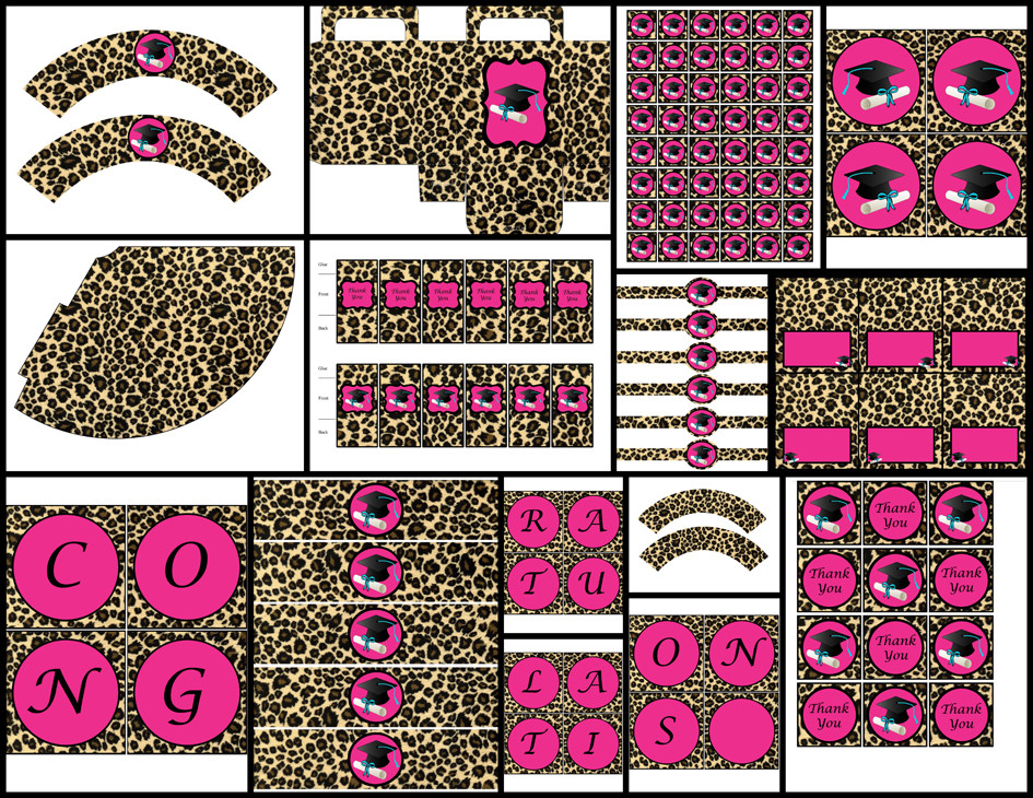 Cheetah Print Birthday Decorations
 Graduation Theme Pink Cheetah printable party package