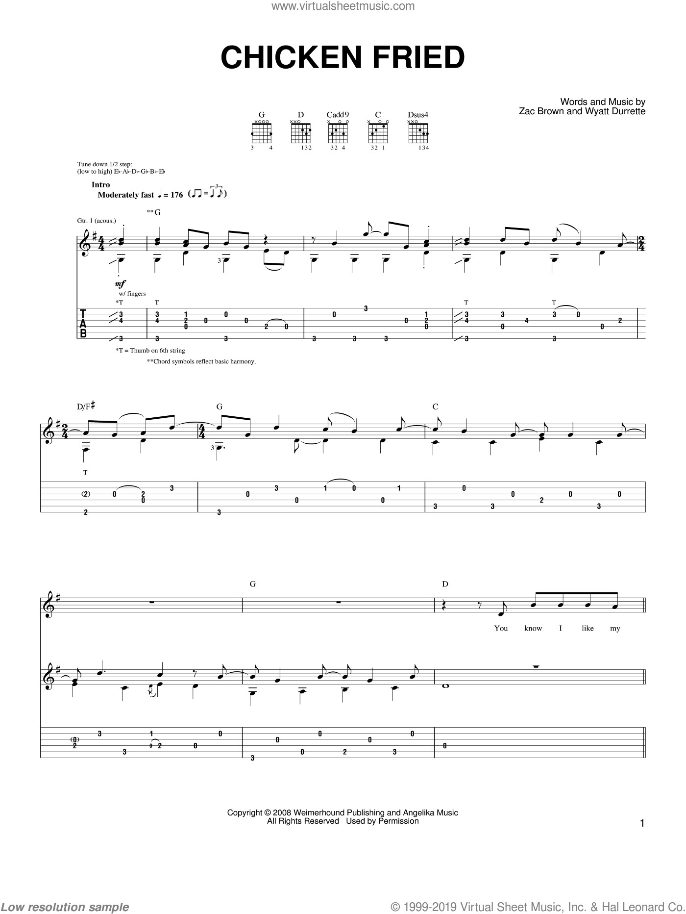 Chicken Fried Song
 Band Chicken Fried sheet music for guitar solo chords