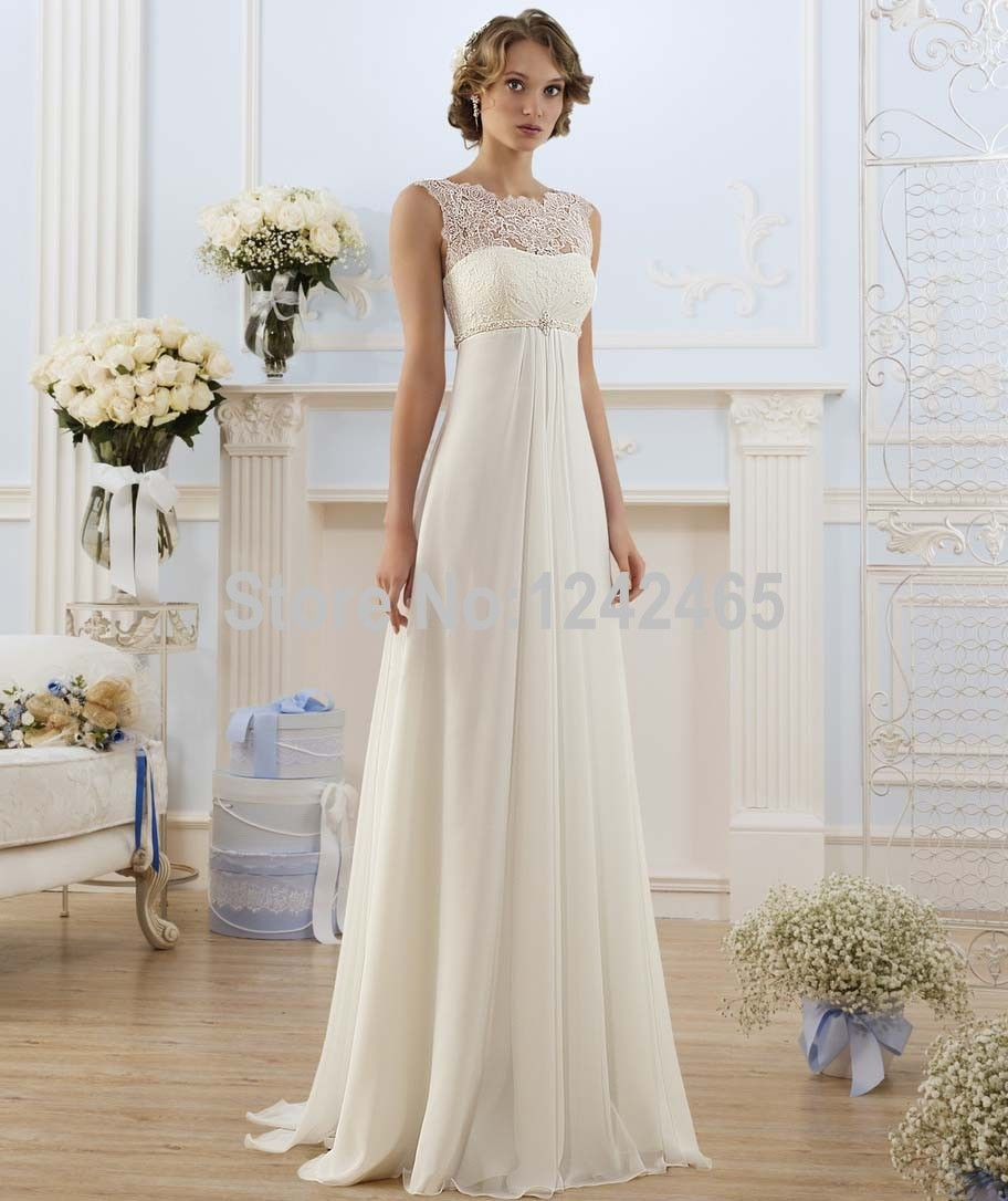 Chiffon Wedding Gown
 Sheath Sleeveless Top Lace Bridal Gown Beaded Chiffon
