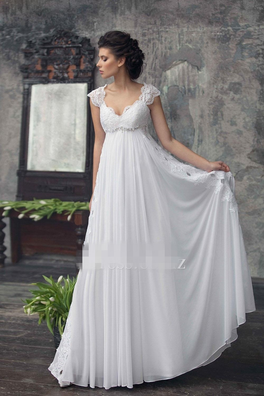 Chiffon Wedding Gown
 2017 Empire Maternity Wedding Dresses Beaded Lace Chiffon