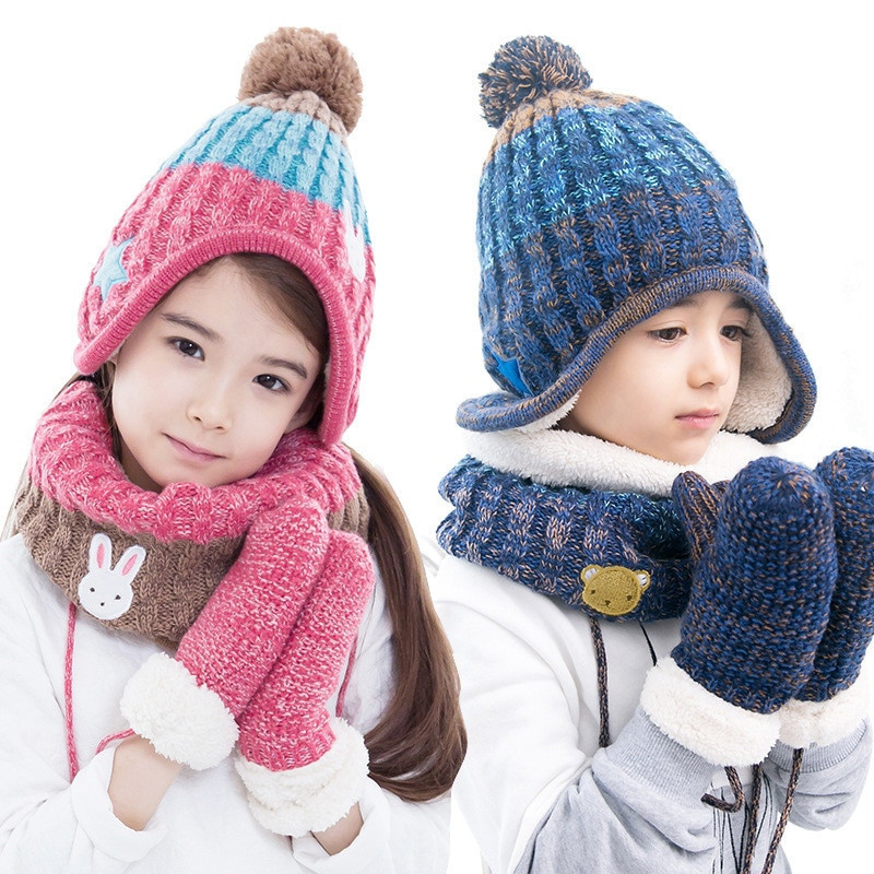 Child Fashion Scarf
 Children Fashion Hats Scarf GlovesThree piece Warm Autumn