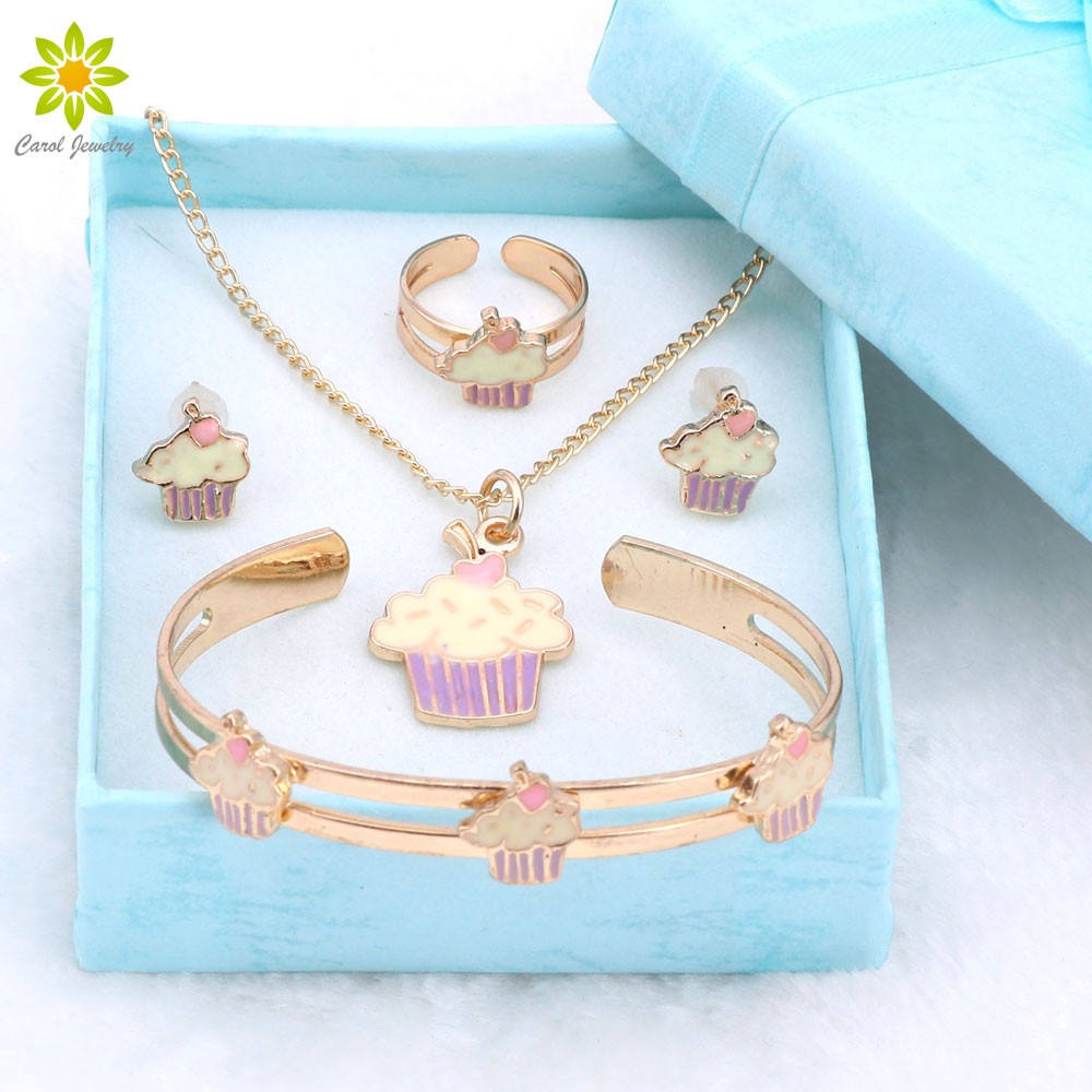 Children Fashion Jewelry
 Gold Color Lovely Fashion Necklace Bangle Bracelet Set For