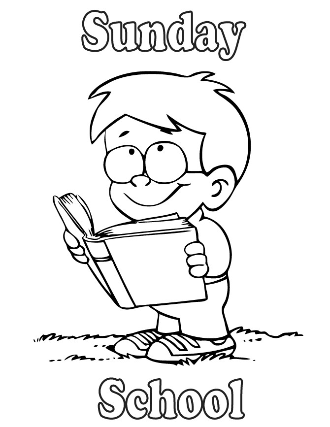 Children Sunday School Coloring Pages
 Boy Reading Bible Sunday School Coloring Page