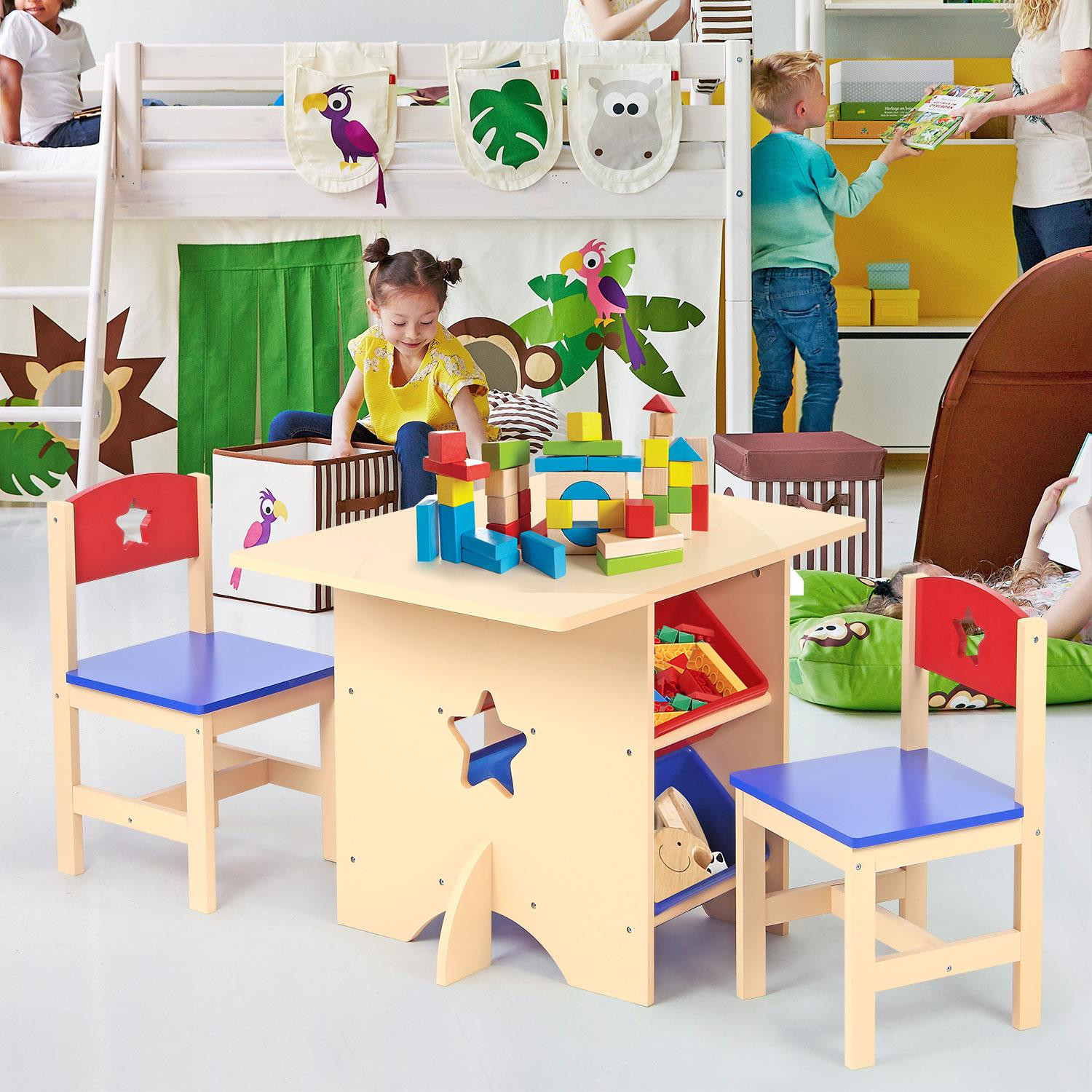 Children'S Table With Storage
 Wooden Kids Children s Nursery Play Table and 2 Chairs Set