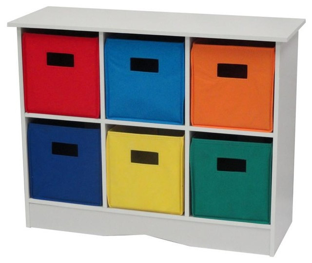 Childrens Storage Cabinet
 White Cabinet w 6 Bins White & Primary Traditional