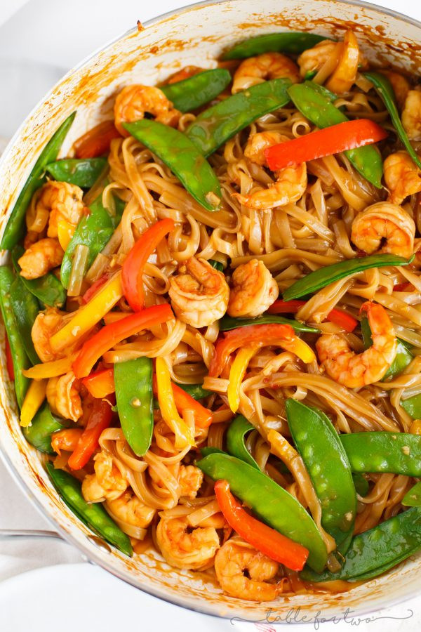 Chinese Noodles With Shrimp
 Ginger Garlic Shrimp Noodle Stir Fry Table for Two by