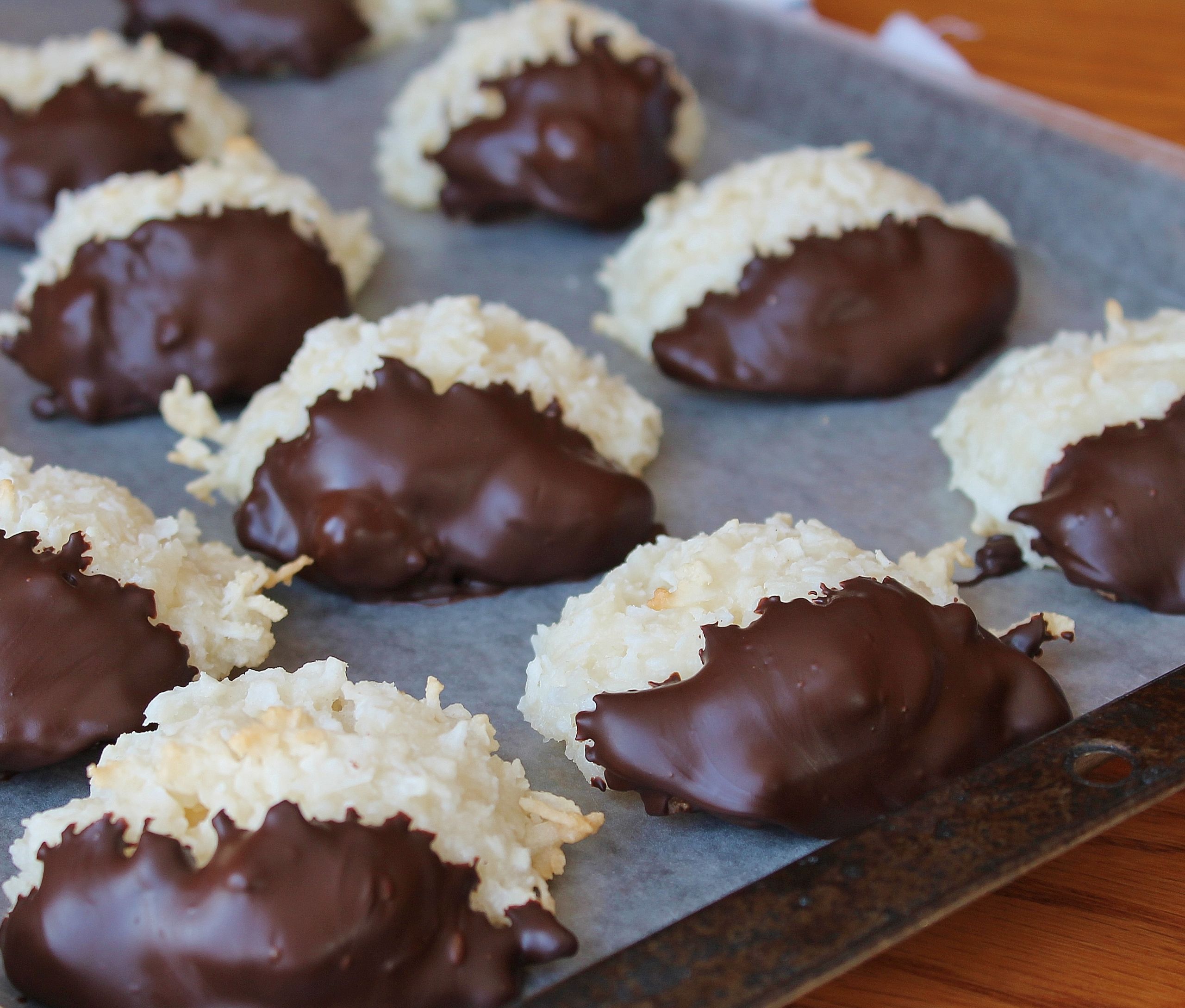 Chocolate Dipped Coconut Macaroons Recipe
 Saturday Sweets Dipped Coconut Macaroons
