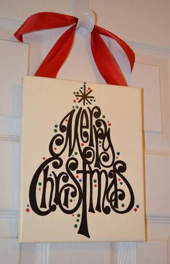 Christmas Canvas Painting Ideas
 Hand Painted Merry Christmas Tree Canvas Sign