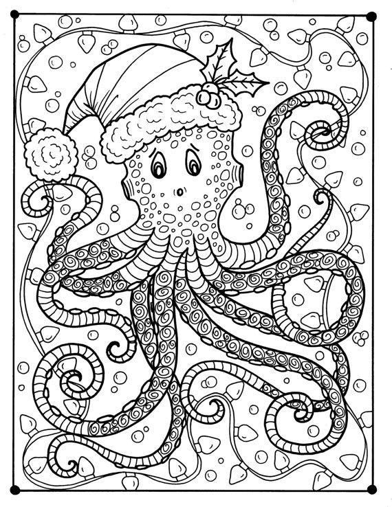 Christmas Coloring Pages For Adults
 Octopus Christmas Coloring page Adult color Holidays beach