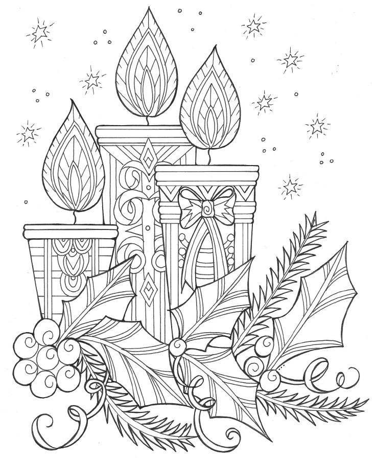 Christmas Coloring Pages For Adults
 Enchanting Candles and Night Sky Christmas Coloring Page