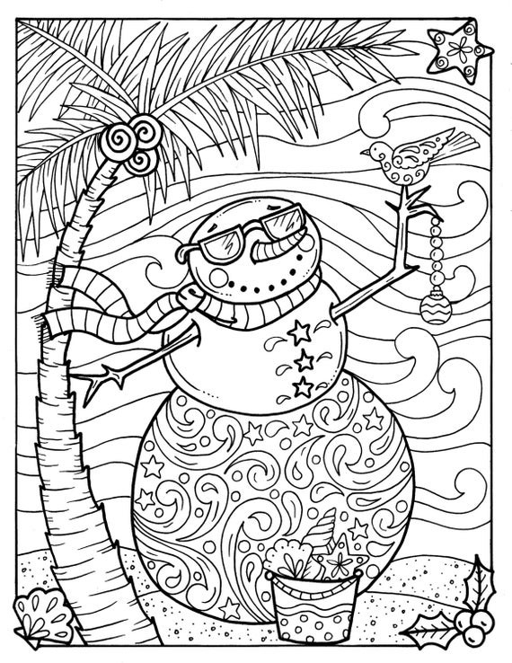 Christmas Coloring Pages For Adults
 Tropical Snowman Coloring page Adult Coloring beach holidays