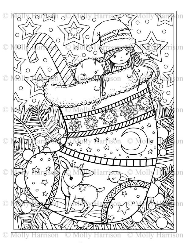 Christmas Coloring Pages For Adults
 Christmas Stocking Coloring Page Cat Deer Cute Little