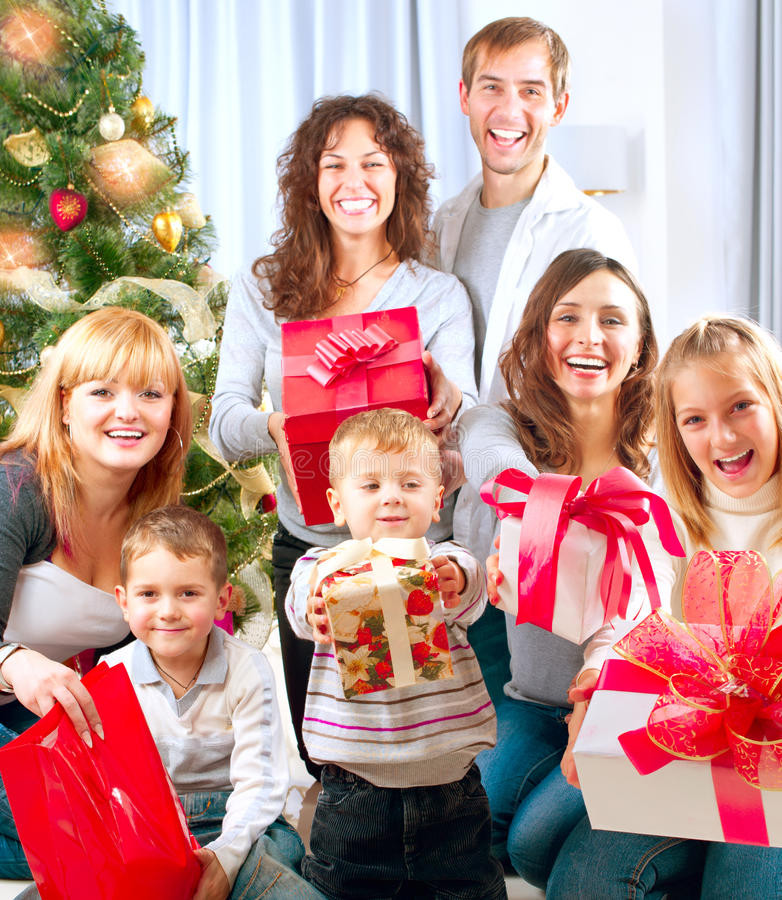 Christmas Gift Ideas For Large Families
 Big Family With Christmas Gifts Stock Image Image of