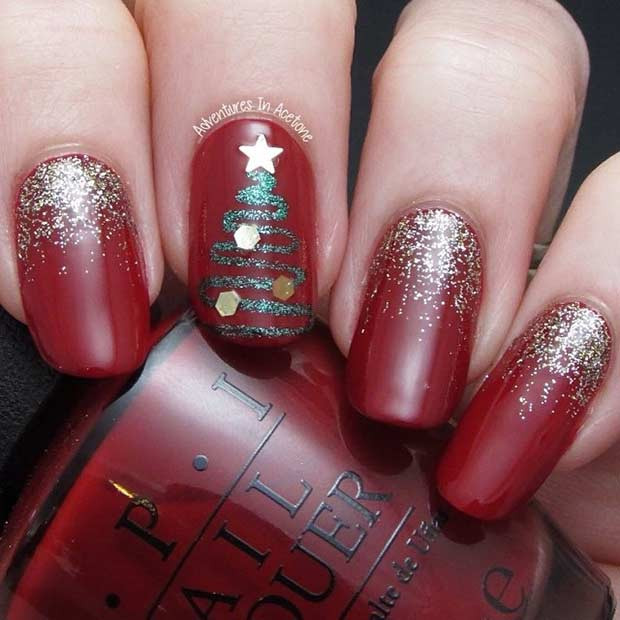 Christmas Glitter Nails
 69 Easy Winter and Christmas Nail Ideas