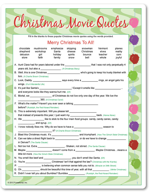 Christmas Movie Quotes Quiz
 Fun Christmas Party Game