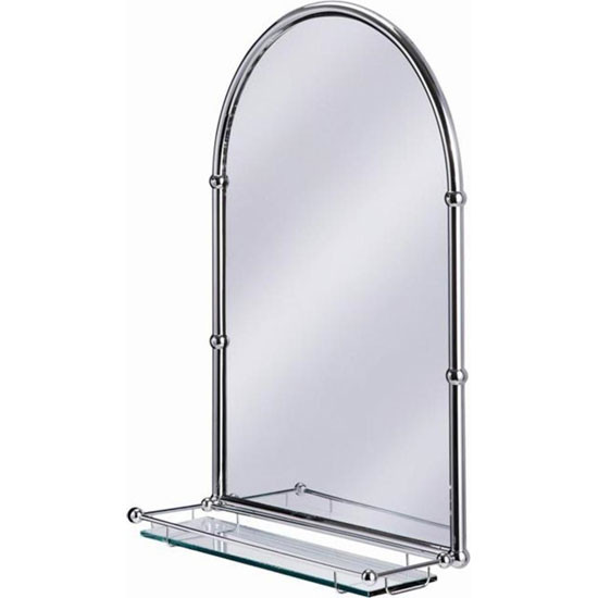 Chrome Framed Bathroom Mirror
 Burlington Arched Mirror with Shelf in Chrome Frame A10