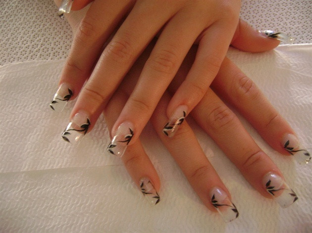 Clear Nail Designs
 Clear Nails With Black Flowers Nail Art Gallery